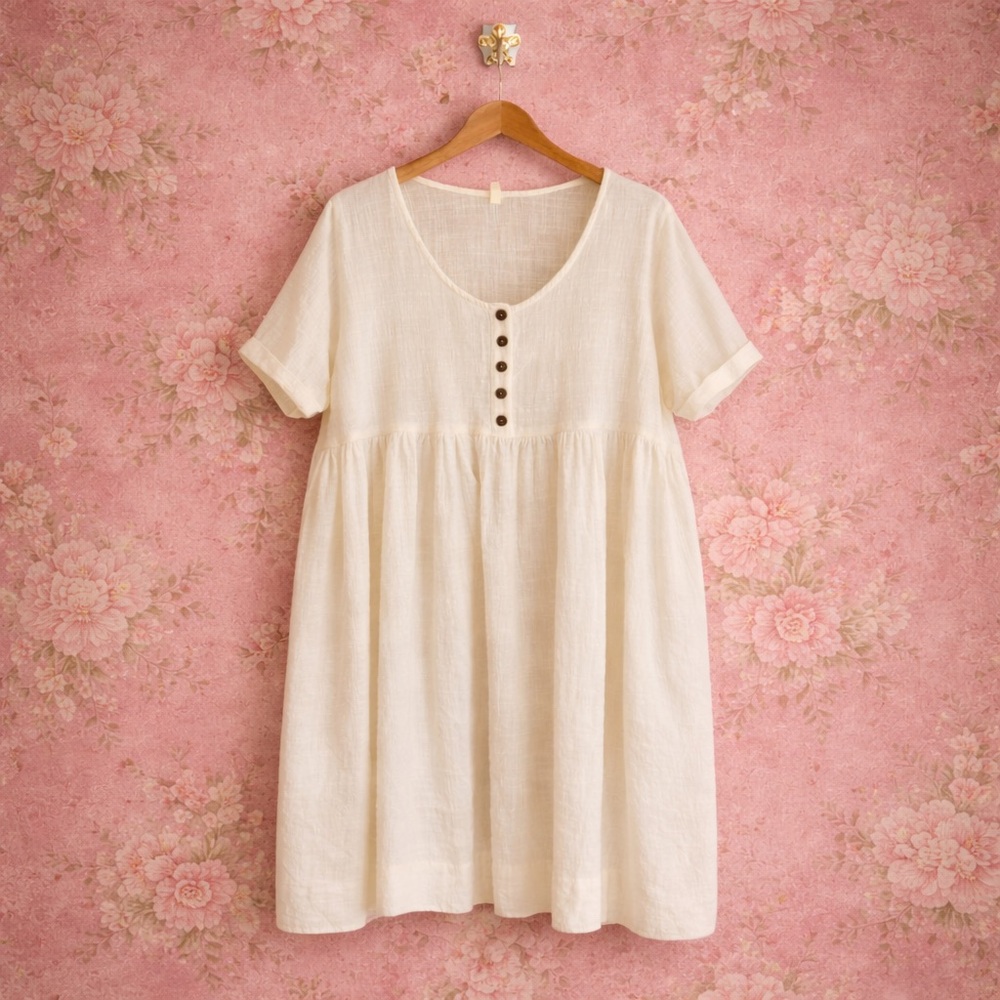 Free People Cream Ivory Gauze Baby Doll Oversized Flowy Bohemian Dress XS NEW